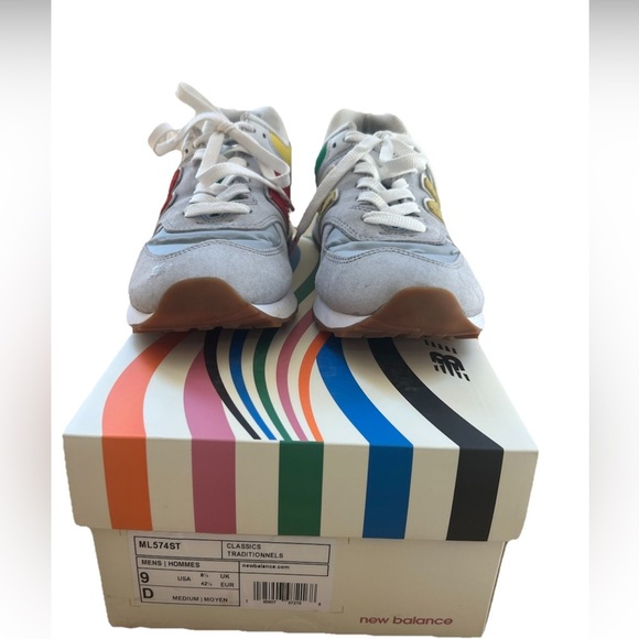 Men’s New BalancexStaud 574 Rain Cloud Team Red Sneaker - Picture 9 of 16